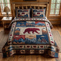 Crimson Bear Quilted Bedding Set Wilderness Style Comforter Gift Decor For Home - Letlap