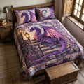 Fantasy Art Violet Dragon Quilted Bedding Set Dragonfire Comforter Gift For Home - Letlap