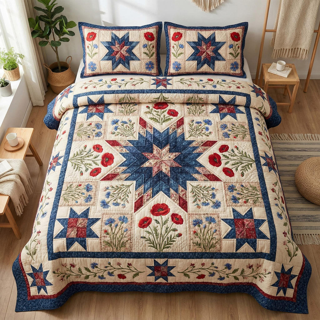 Freedom Blossom Quilted Bedding Set Blossom Star Comforter Gift Decor For Home - Letlap