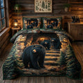 Lantern Bear Quilted Bedding Set Night Forest Comforter Gift For Campers - Letlap
