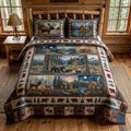 Rustic Lodge Wildlife Moose Cabin Quilted Bedding Set Bear Walking Comforter Gift For Nature - Letlap