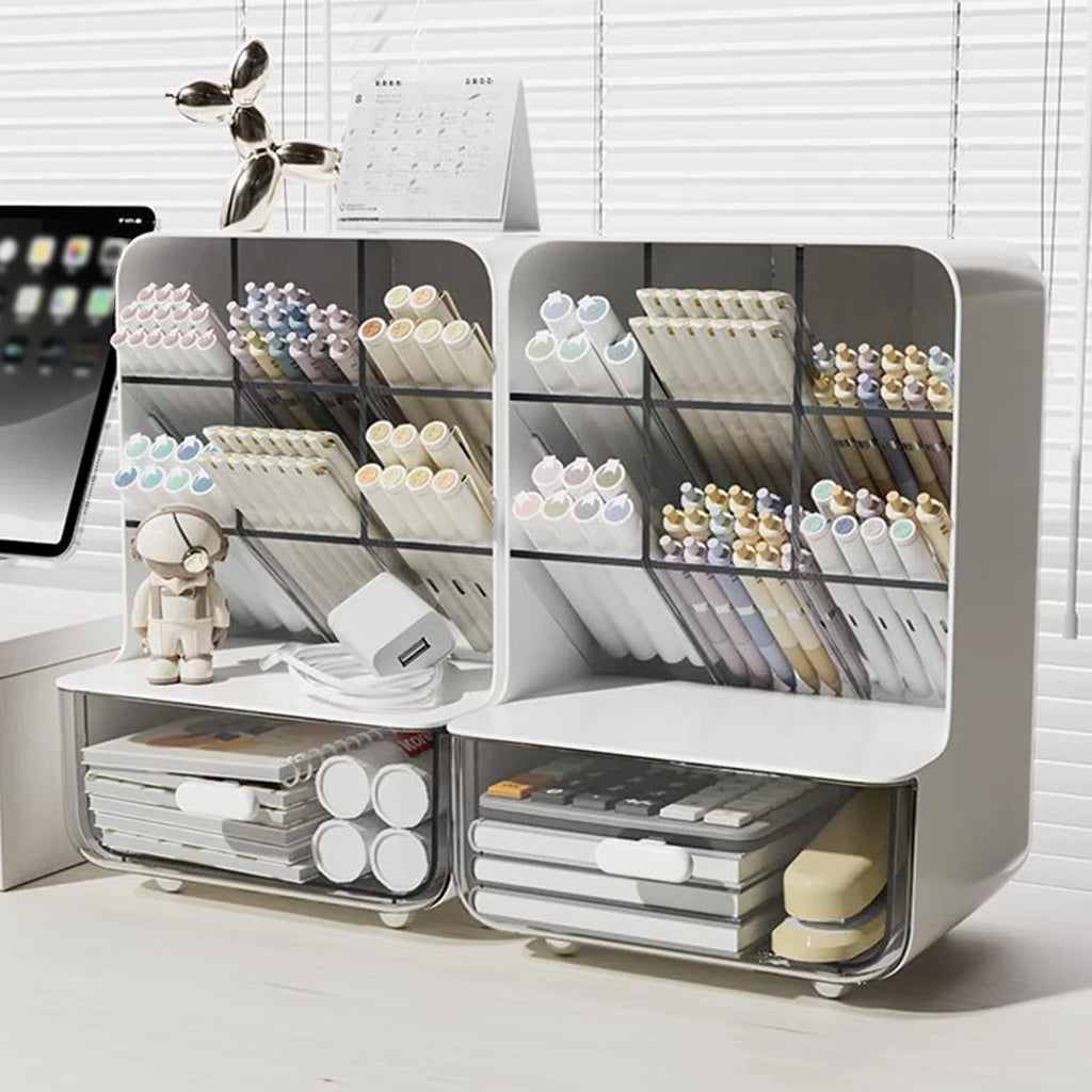 Clear Acrylic Desk Organizer - Multi-Layer Office Stationery Storage