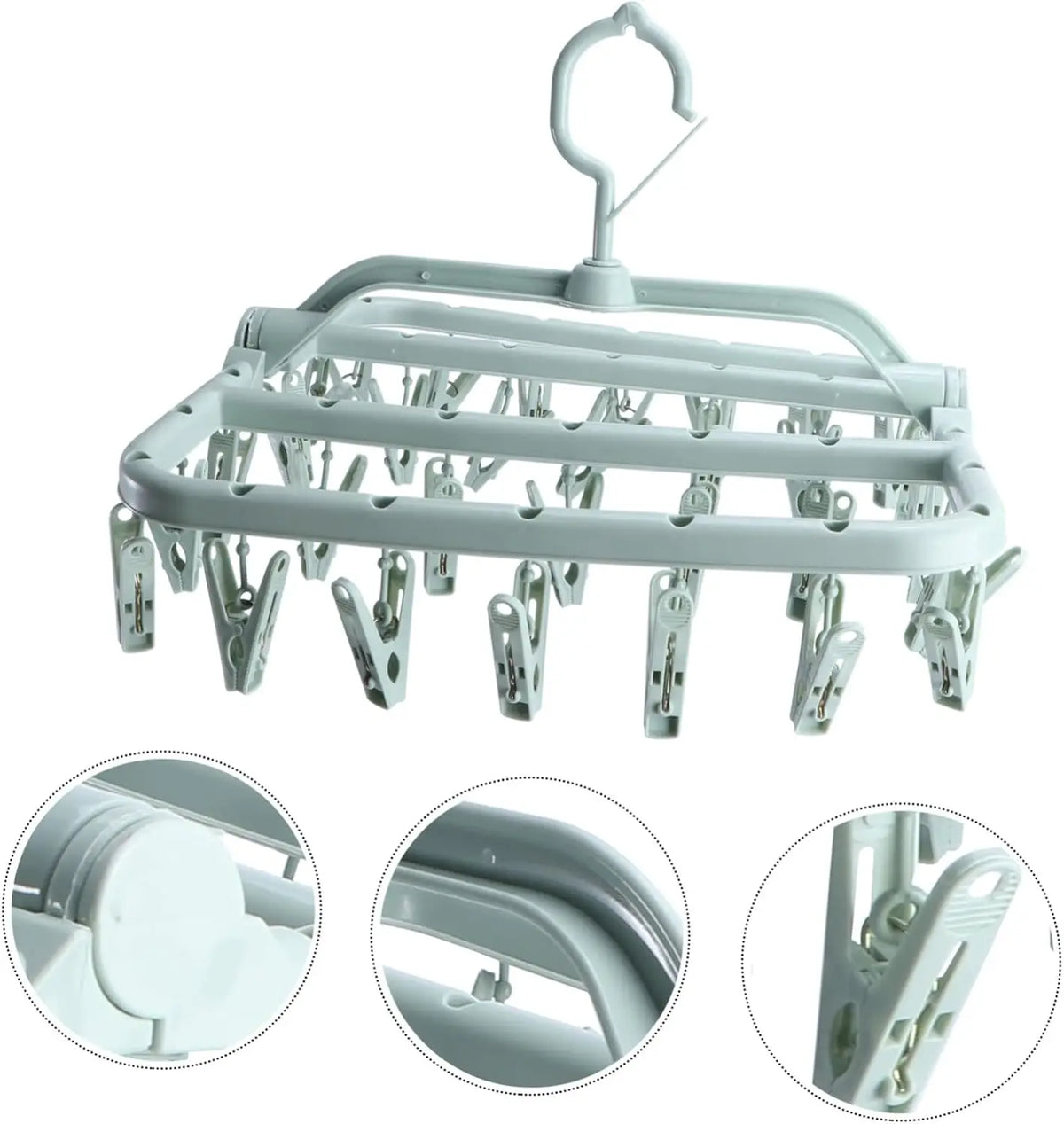 Foldable Plastic Drying Rack with 32 Clips for Socks & Underwear