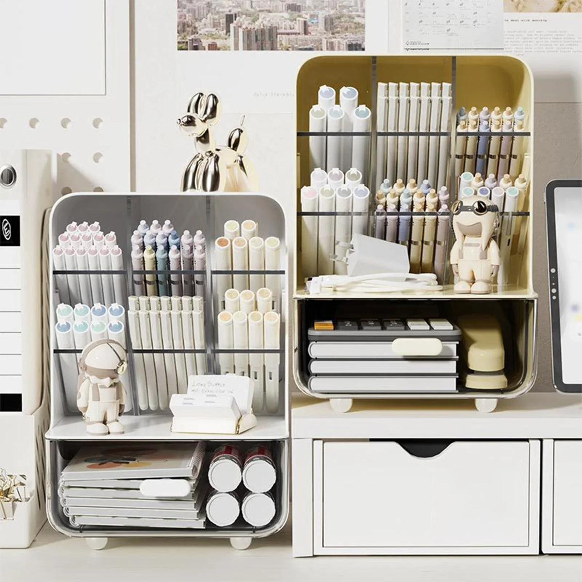 Clear Acrylic Desk Organizer - Multi-Layer Office Stationery Storage