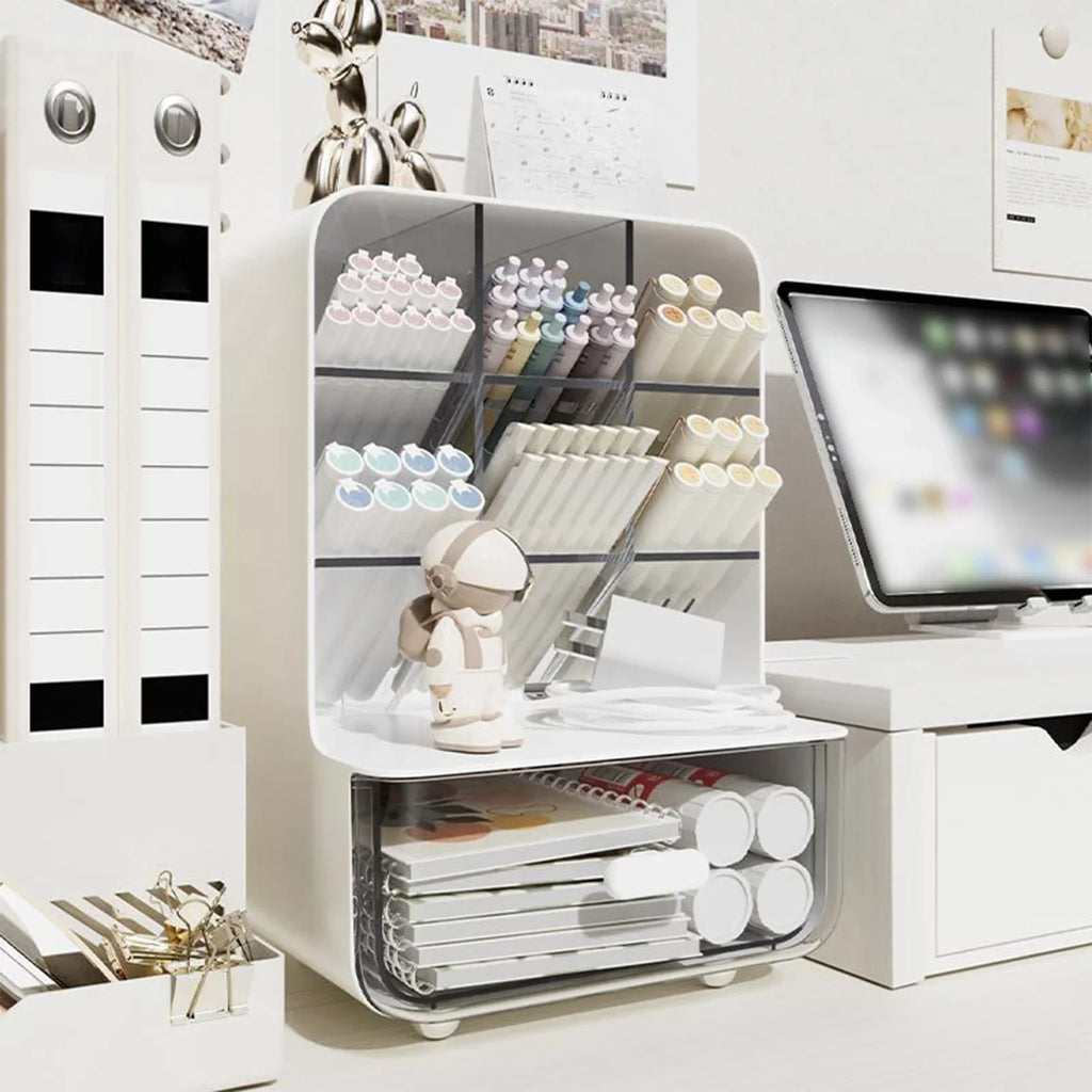 Clear Acrylic Desk Organizer - Multi-Layer Office Stationery Storage