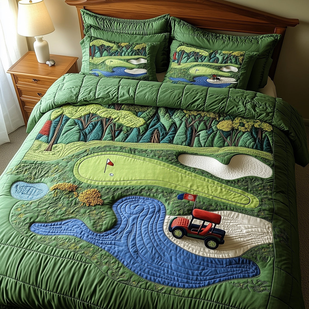 Golf Course 3-Piece Quilted Bedding Set GFTOTP8031