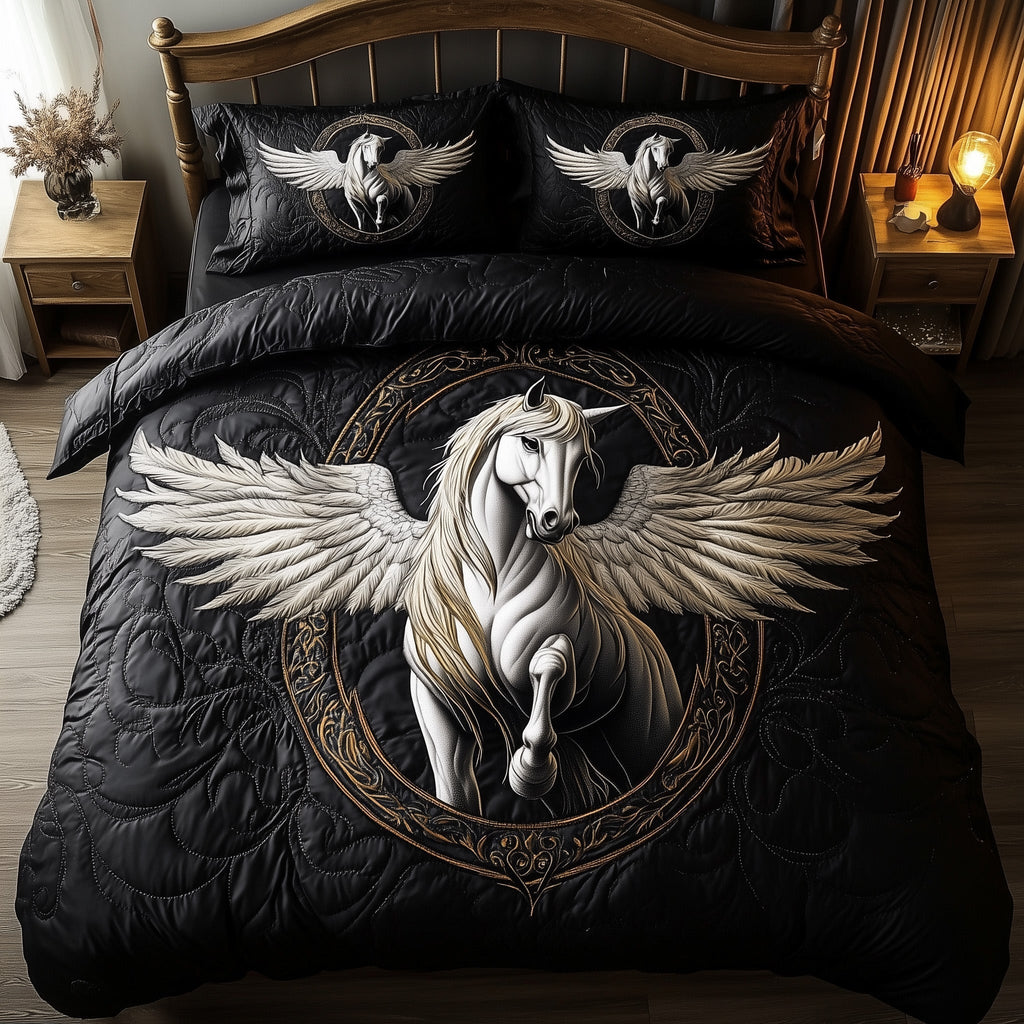 Elegant White Horse 3-Piece Quilted Bedding Set GFTOTP8458