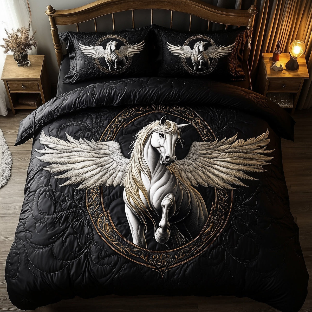 Elegant White Horse 3-Piece Quilted Bedding Set GFTOTP8458