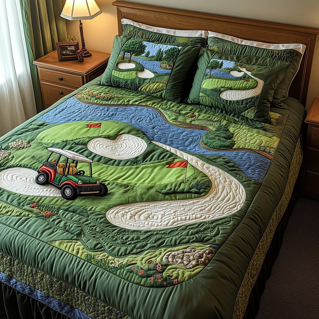Golf Course 3-Piece Quilted Bedding Set GFTOTP8036