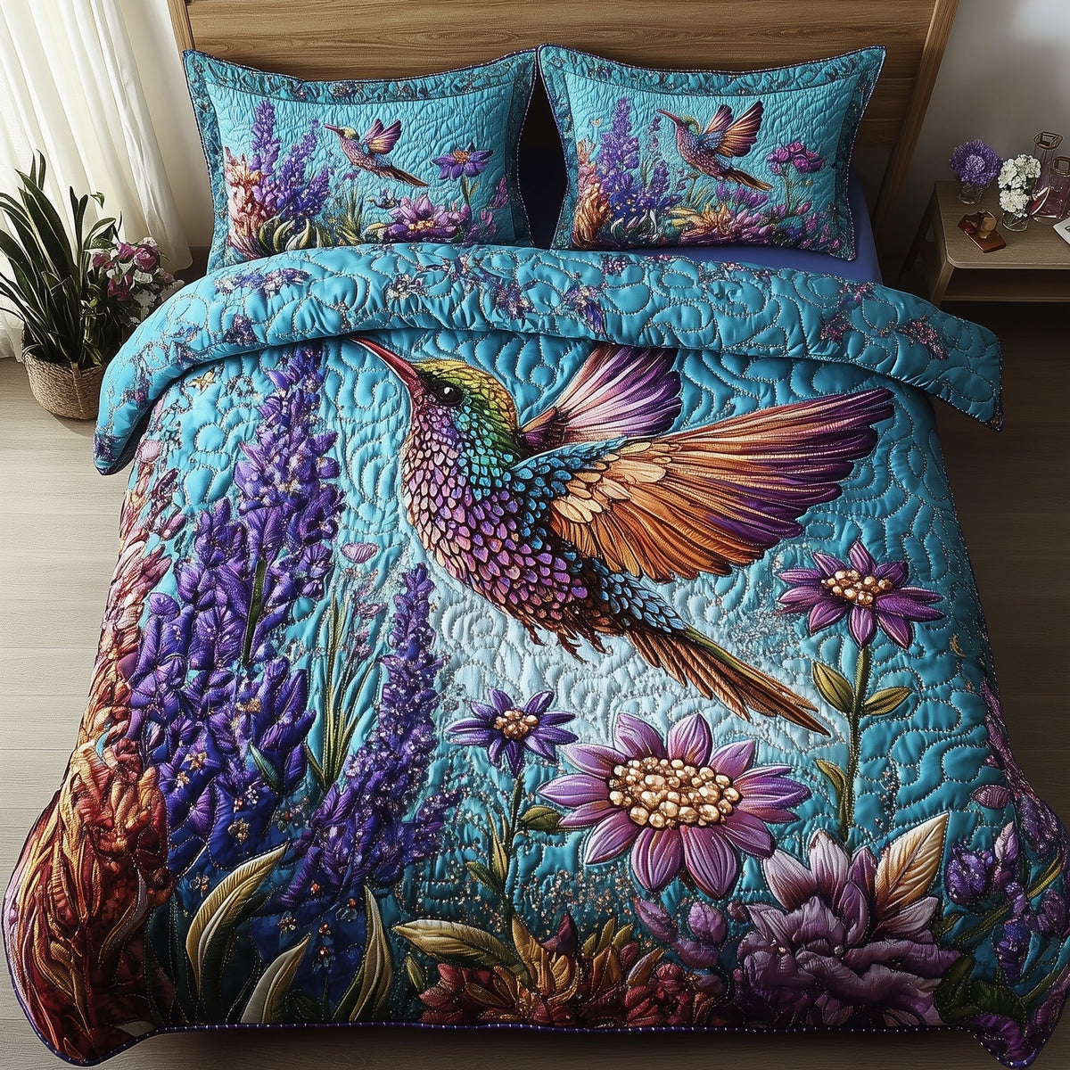 Sparkling Hummingbird 3-Piece Quilted Bedding Set GFTOTP7405