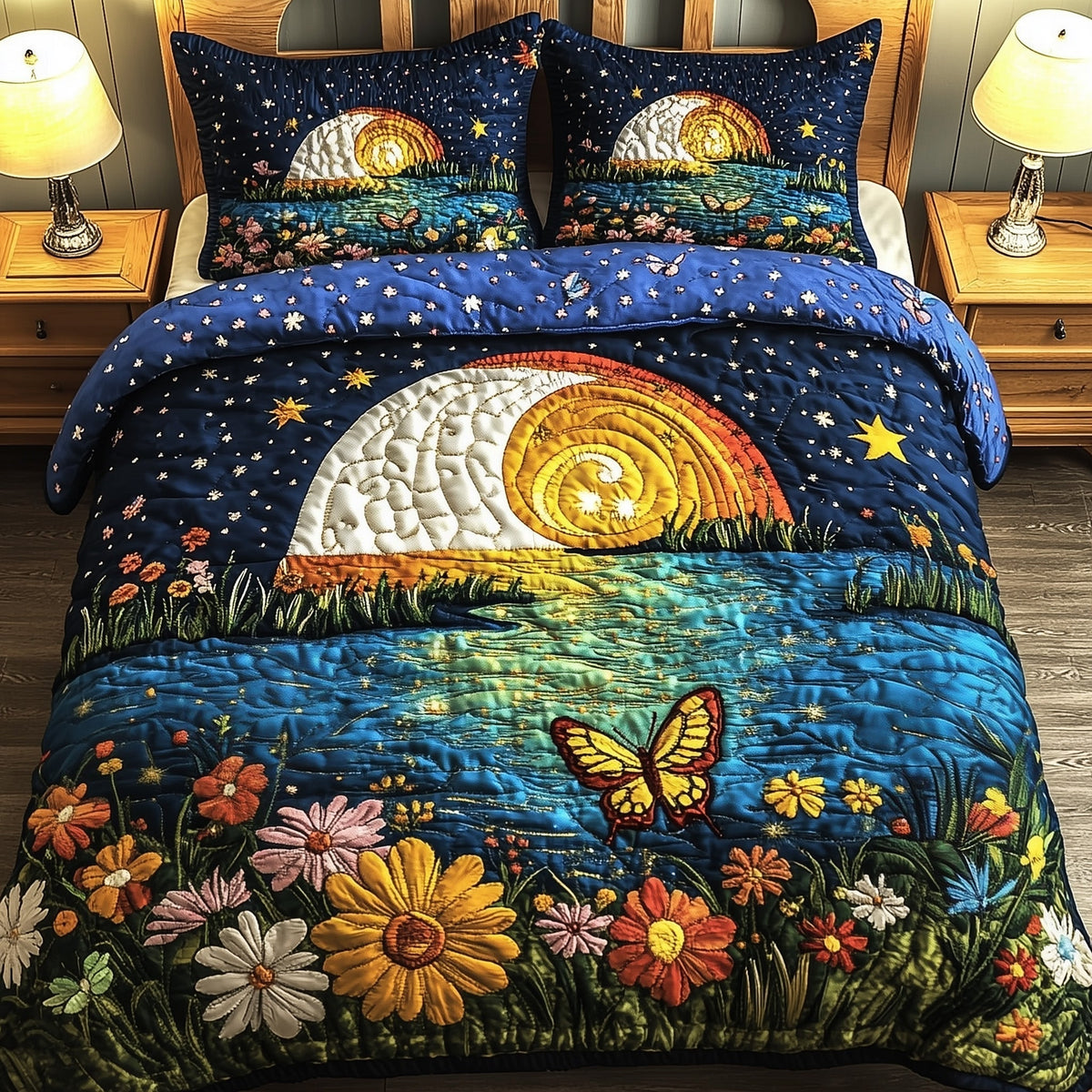 Moonlit Floral 3-Piece Quilted Bedding Set GFTOMA854