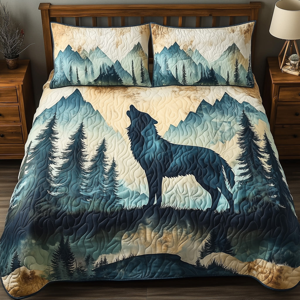 Mountain Wolf 3-Piece Quilted Bedding Set GFTOHD5661
