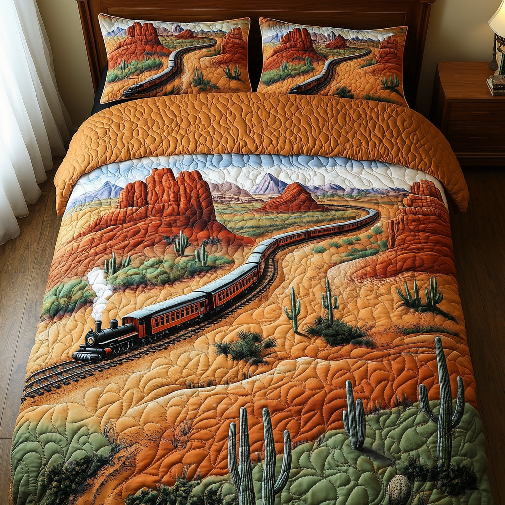 Western Train Trail 3-Piece Quilted Bedding Set GFTOHD7671