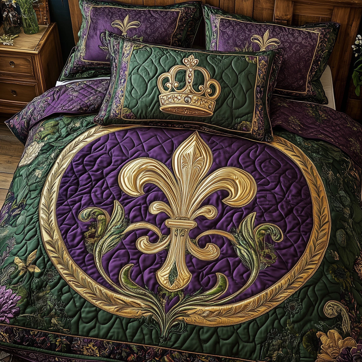 Fleur de lis 3-Piece Quilted Bedding Set GFTOHD3582