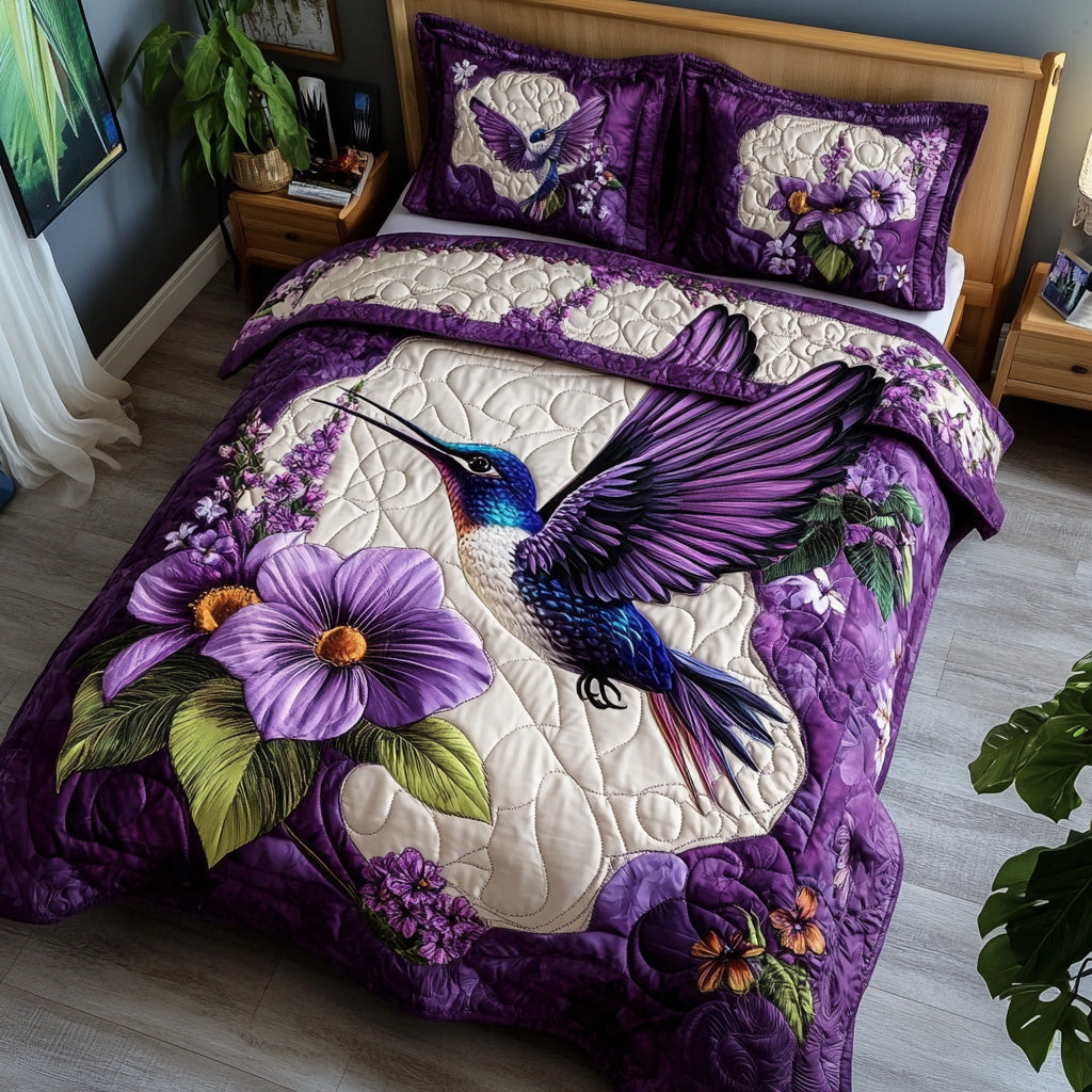Purple Hummingbird 3-Piece Quilted Bedding Set GFTOTL2949