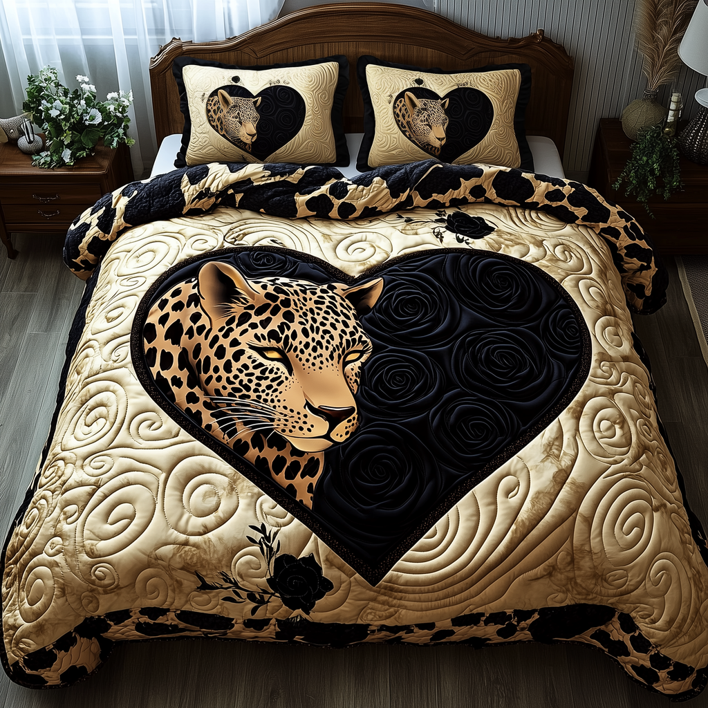 Leopard Heart 3-Piece Quilted Bedding Set GFTOTL1370