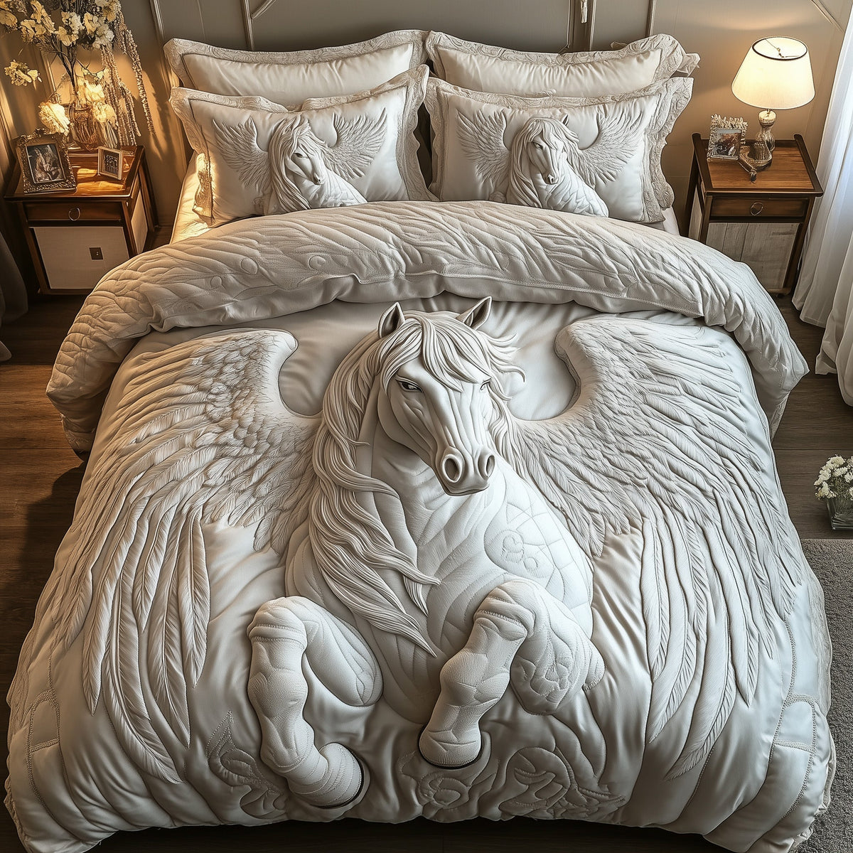 Elegant White Horse 3-Piece Quilted Bedding Set GFTOTP8453