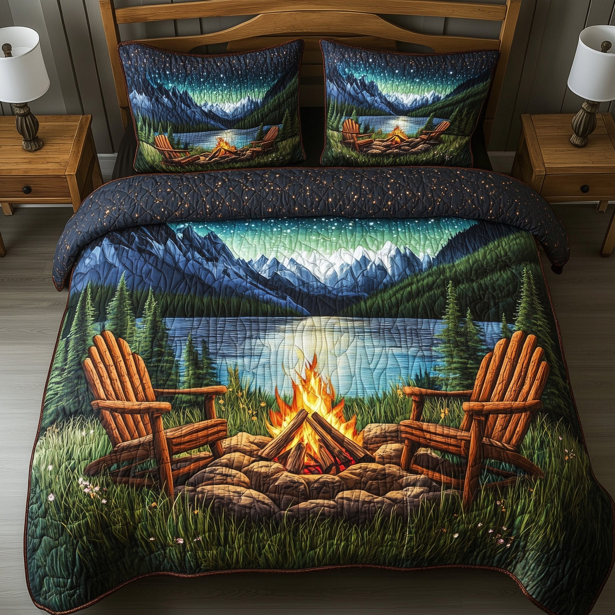 Aurora Campfire Night 3-Piece Quilted Bedding Set GFTOHD7012