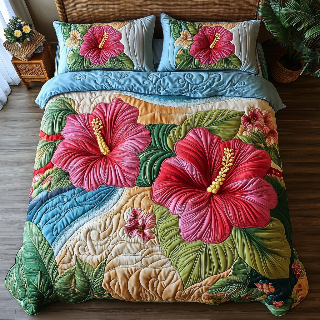 Hibiscus Horizon 3-Piece Quilted Bedding Set GFTOTP6316