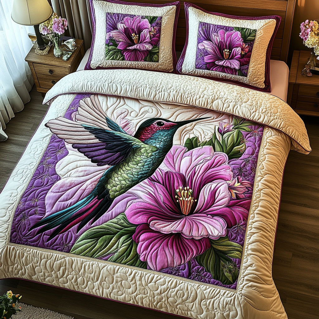 Purple Hummingbird 3-Piece Quilted Bedding Set GFTOTL2944