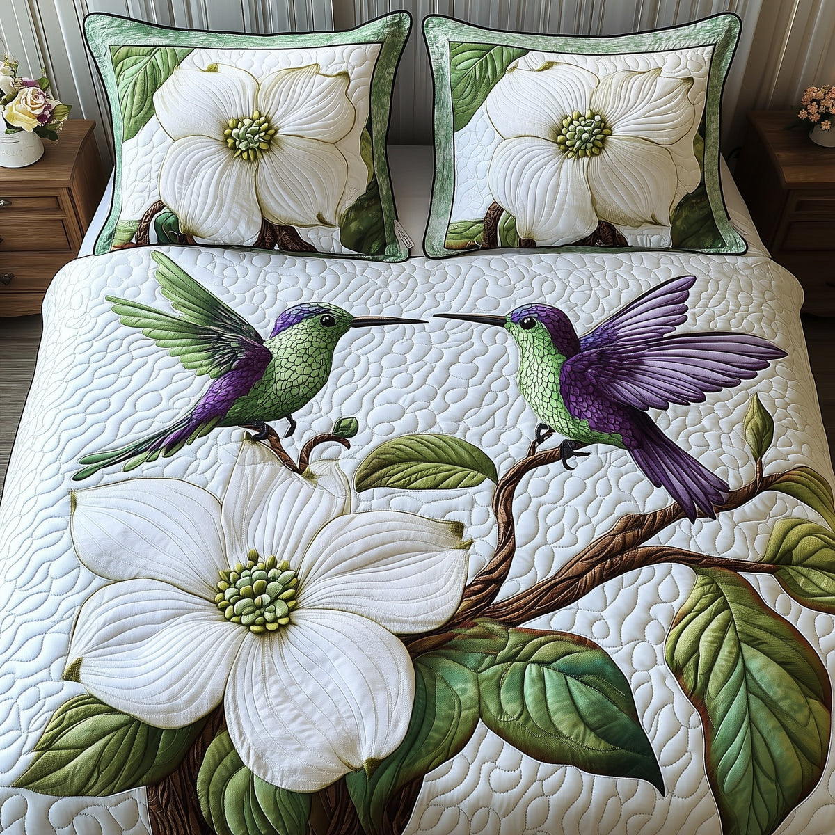 Spring Hummingbird 3-Piece Quilted Bedding Set GFTONL3535