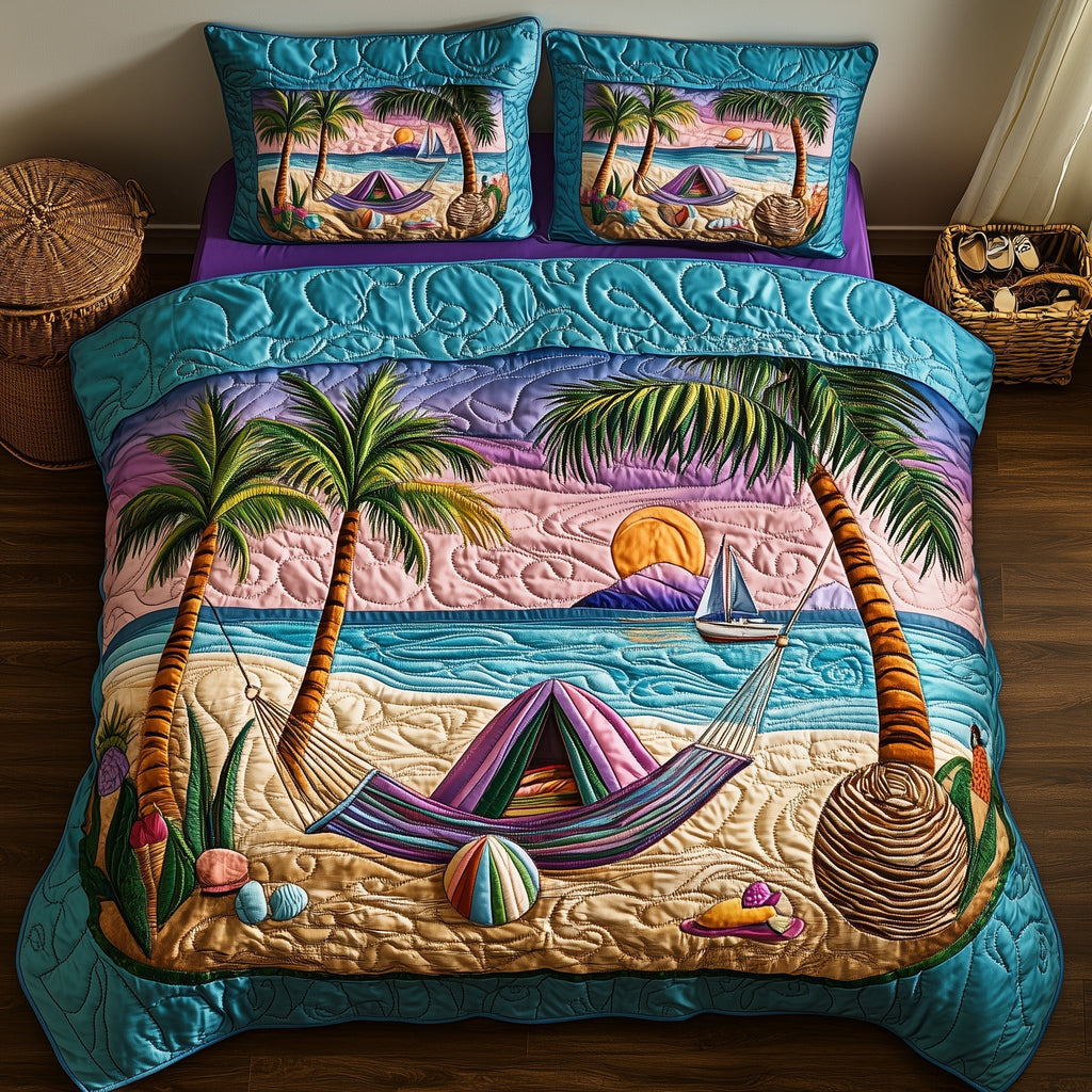 Tropical Beach Vibe 3-Piece Quilted Bedding Set GFTOHD5671