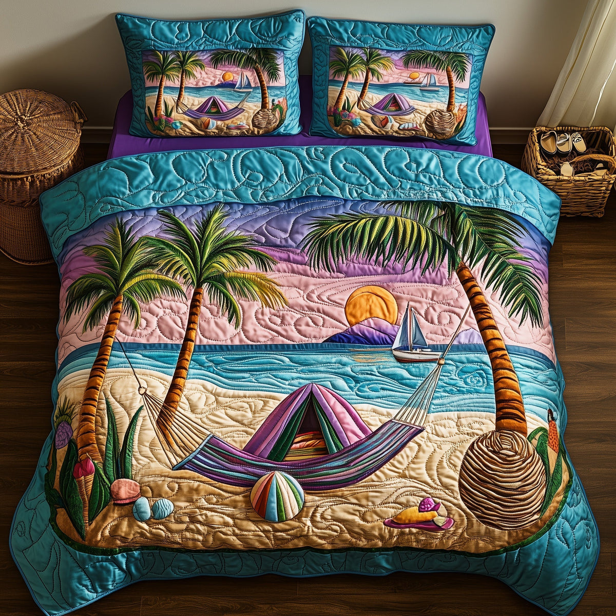 Tropical Beach Vibe 3-Piece Quilted Bedding Set GFTOHD5671