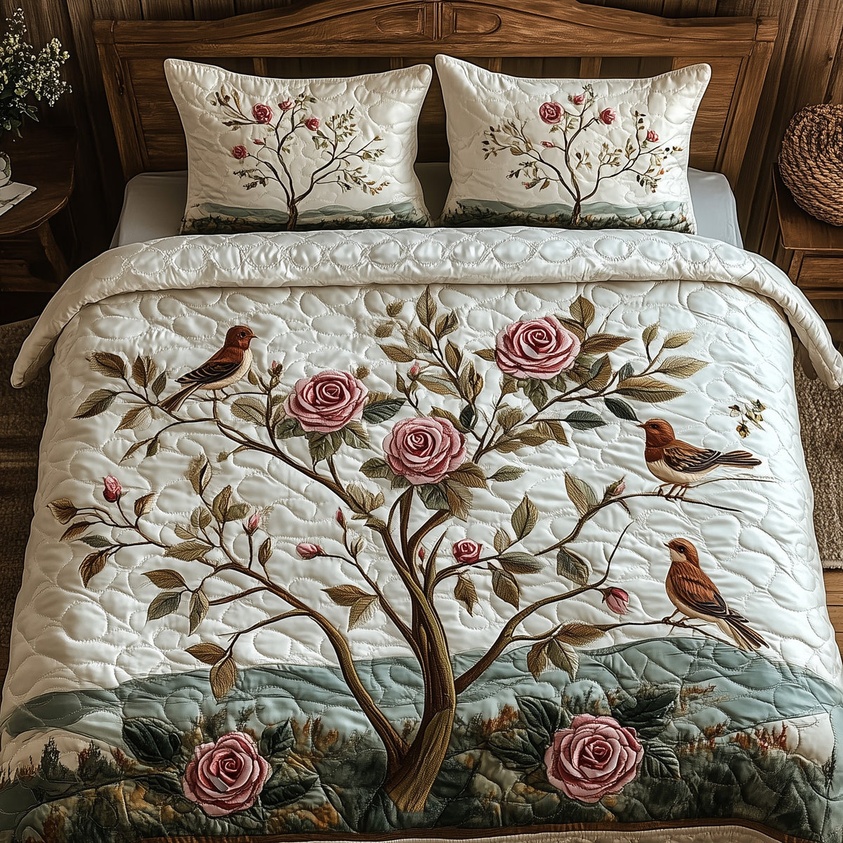 Elegance Rose 3-Piece Quilted Bedding Set GFTOHD4711