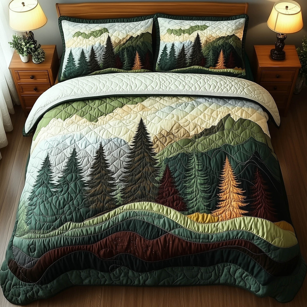 Misty Forest Mountain 3-Piece Quilted Bedding Set GFTONL3921