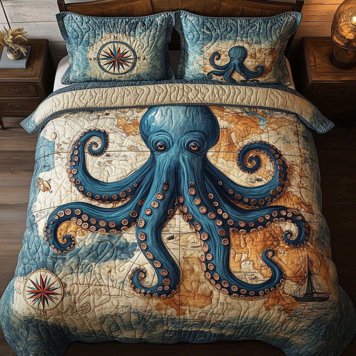 Ancient Kraken Legend 3-Piece Quilted Bedding Set GFTOHD3856