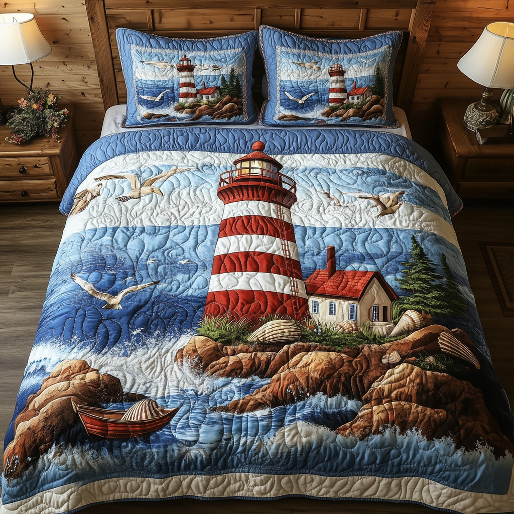 Peaceful Lighthouse 3-Piece Quilted Bedding Set GFTONL3781