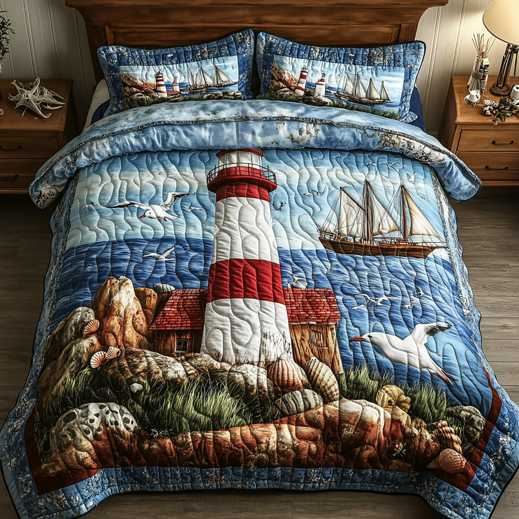 Peaceful Lighthouse 3-Piece Quilted Bedding Set GFTONL3780