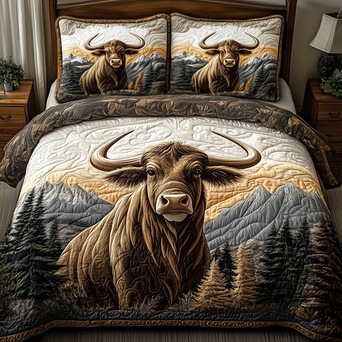 Highland Cow 3-Piece Quilted Bedding Set GFTOAB3694