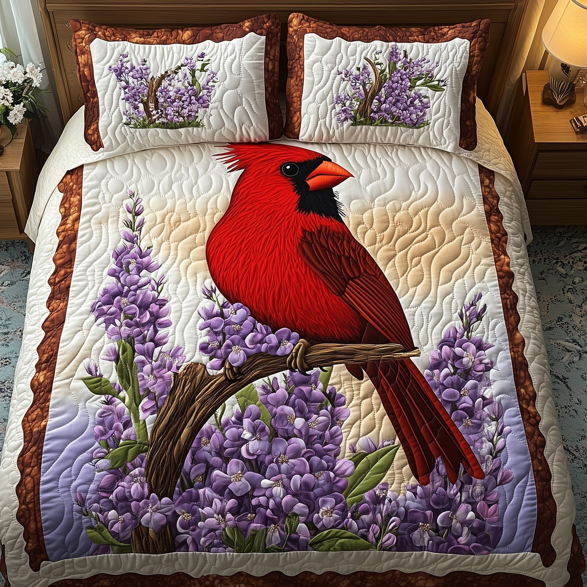 Springtime Cardinal 3-Piece Quilted Bedding Set GFTOHD6327