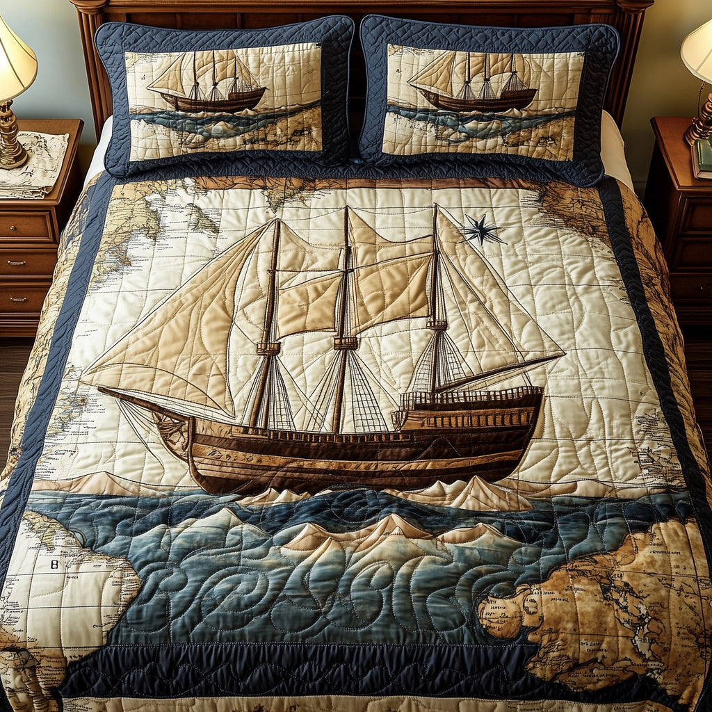 Sailing Through Time 3-Piece Quilted Bedding Set GFTOHD3877