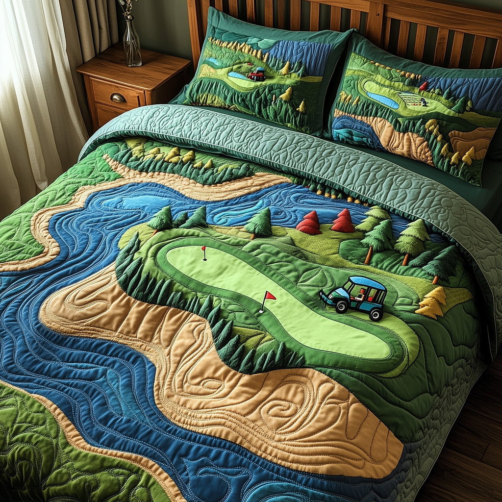 Golf Course 3-Piece Quilted Bedding Set GFTOTP8033